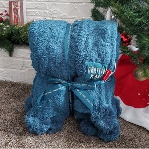 Peace Love World Pom Pom Fuzzy Throw Blanket